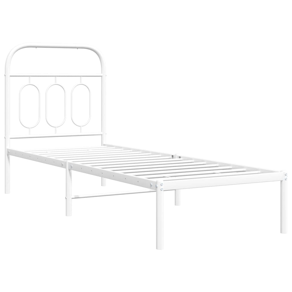 vidaXL Metalowe łóżko z wezgłowiem, bez materaca, białe, 75x190 cm