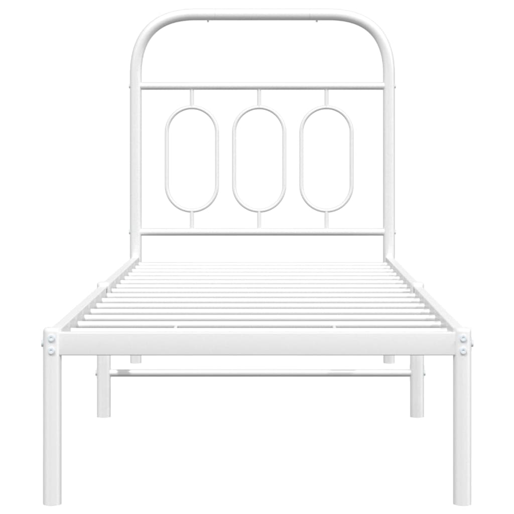 vidaXL Metalowe łóżko z wezgłowiem, bez materaca, białe, 75x190 cm