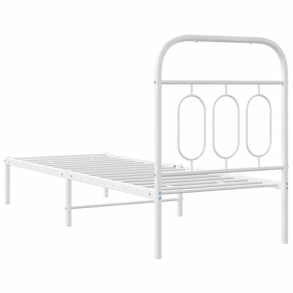 vidaXL Metalowe łóżko z wezgłowiem, bez materaca, białe, 75x190 cm