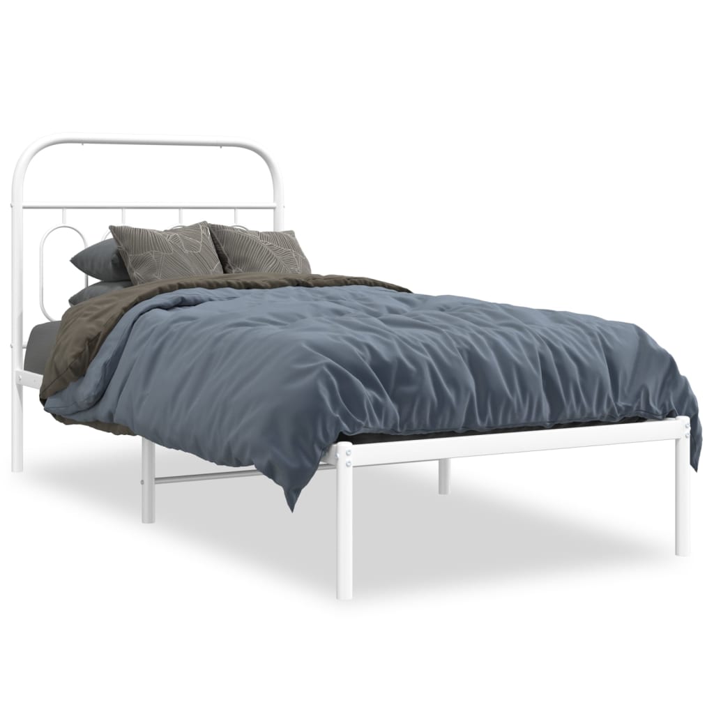 vidaXL Metalowa rama łóżka z wezgłowiem, biała, 90x200 cm