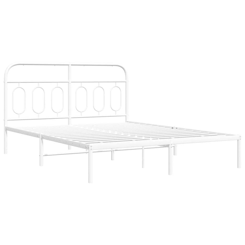 vidaXL Metalowa rama łóżka z wezgłowiem, biała, 135x190 cm