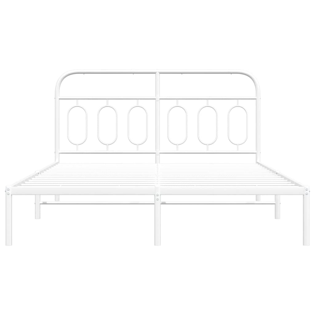 vidaXL Metalowa rama łóżka z wezgłowiem, biała, 135x190 cm