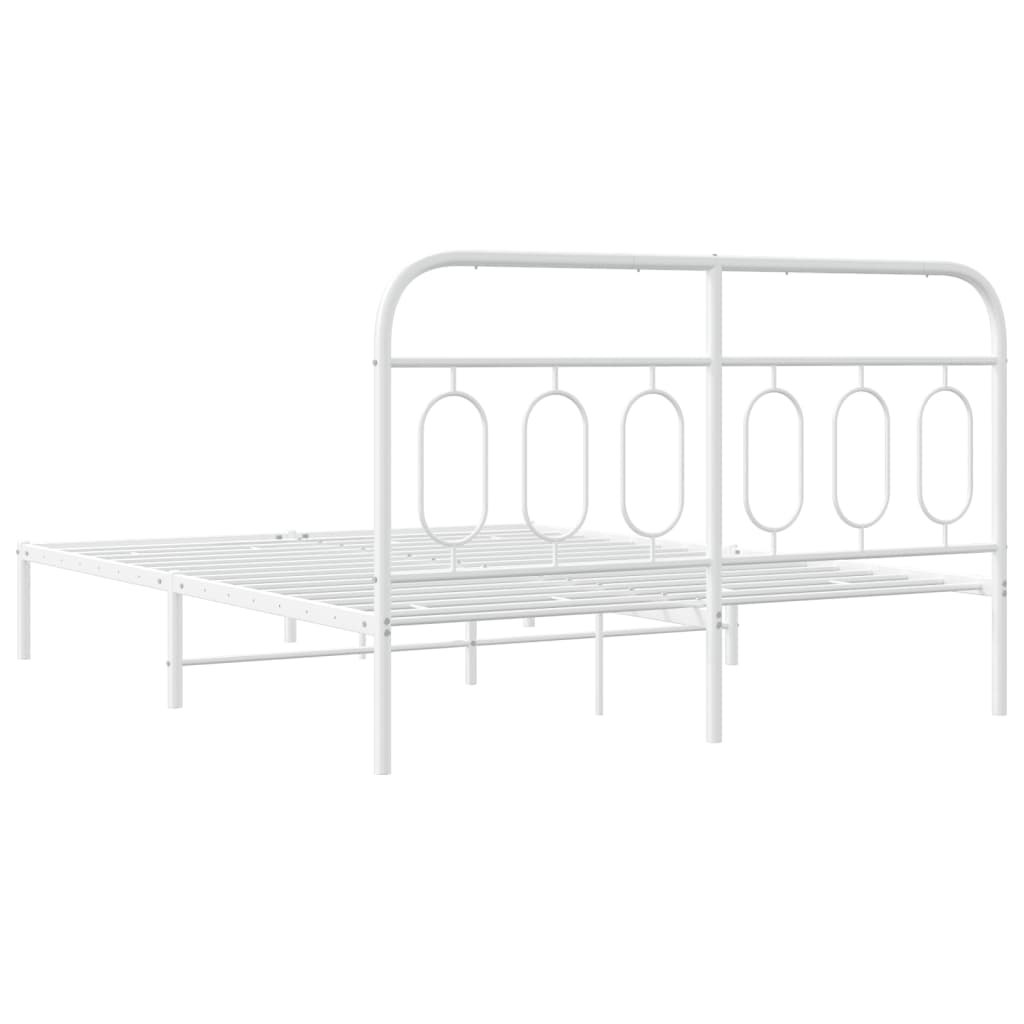 vidaXL Metalowa rama łóżka z wezgłowiem, biała, 135x190 cm