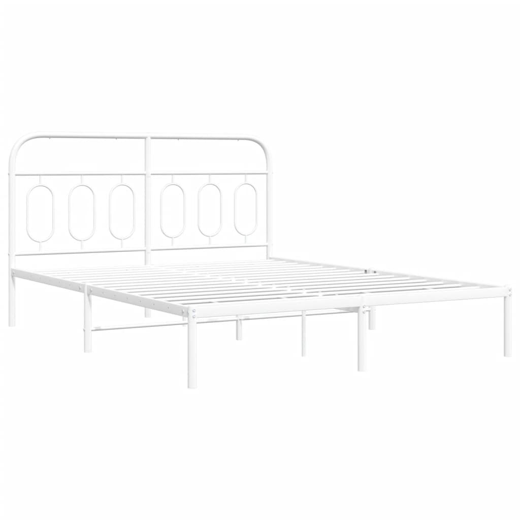 vidaXL Metalowa rama łóżka z wezgłowiem biała, 140x200 cm