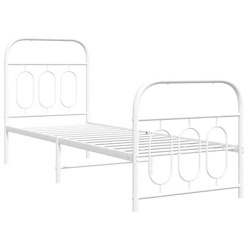 vidaXL Metalowa rama łóżka z wezgłowiem i zanóżkiem, biała, 75x190 cm