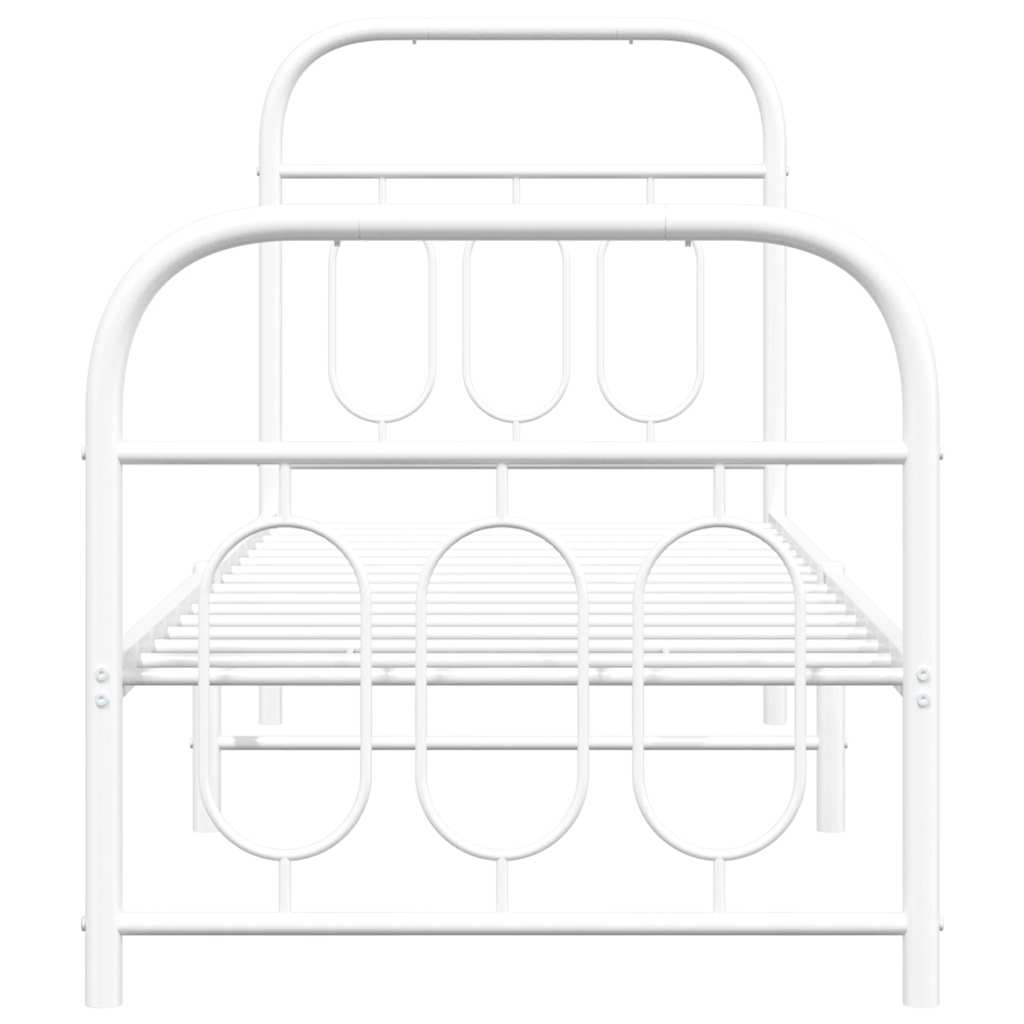vidaXL Metalowa rama łóżka z wezgłowiem i zanóżkiem, biała, 75x190 cm