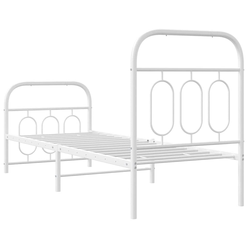 vidaXL Metalowa rama łóżka z wezgłowiem i zanóżkiem, biała, 75x190 cm