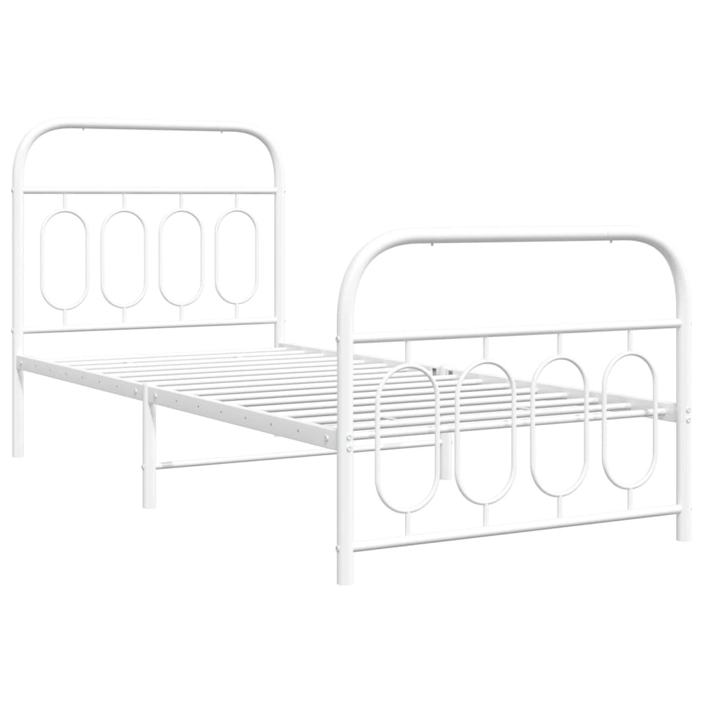 vidaXL Metalowa rama łóżka z wezgłowiem i zanóżkiem, biała, 90x200 cm