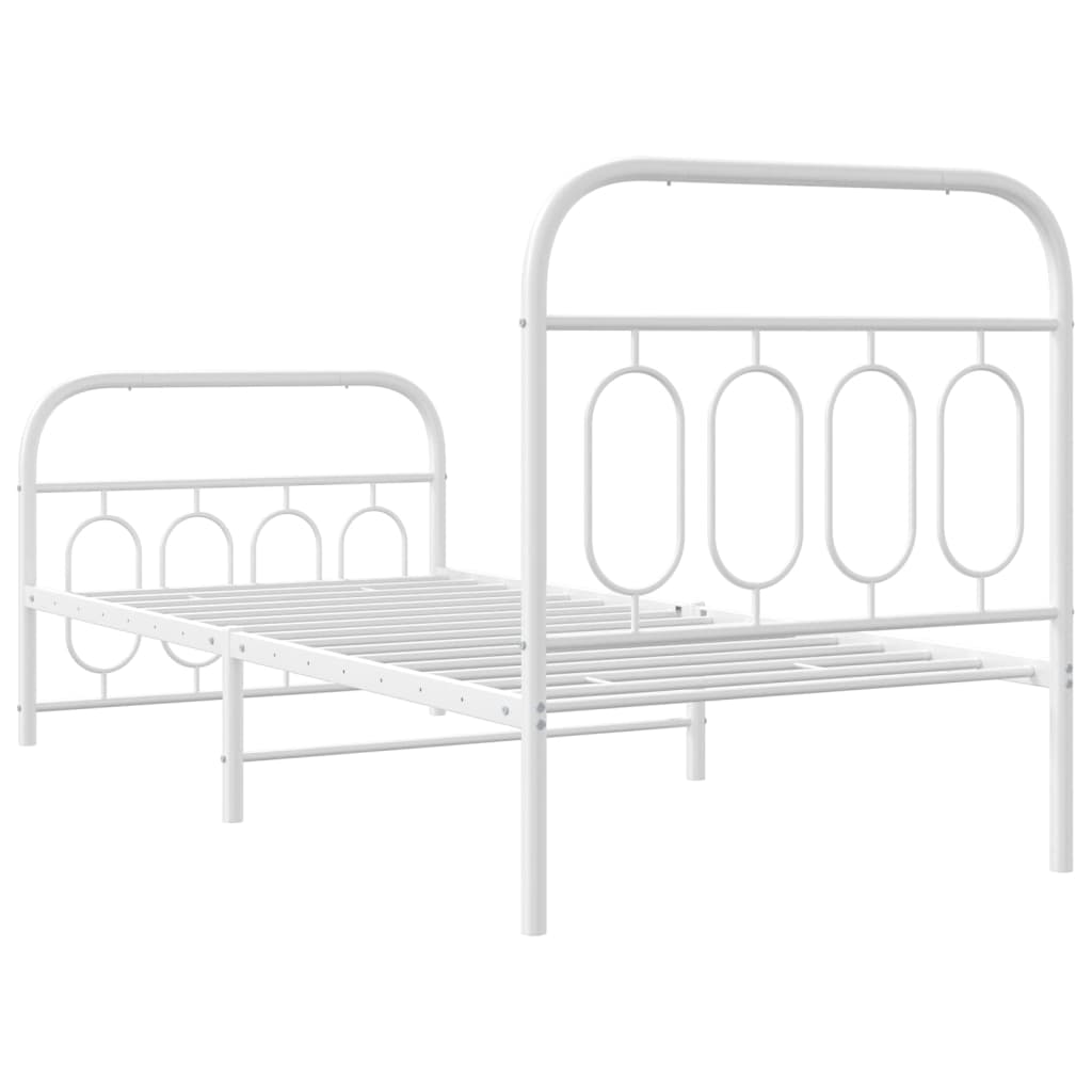 vidaXL Metalowa rama łóżka z wezgłowiem i zanóżkiem, biała, 90x200 cm