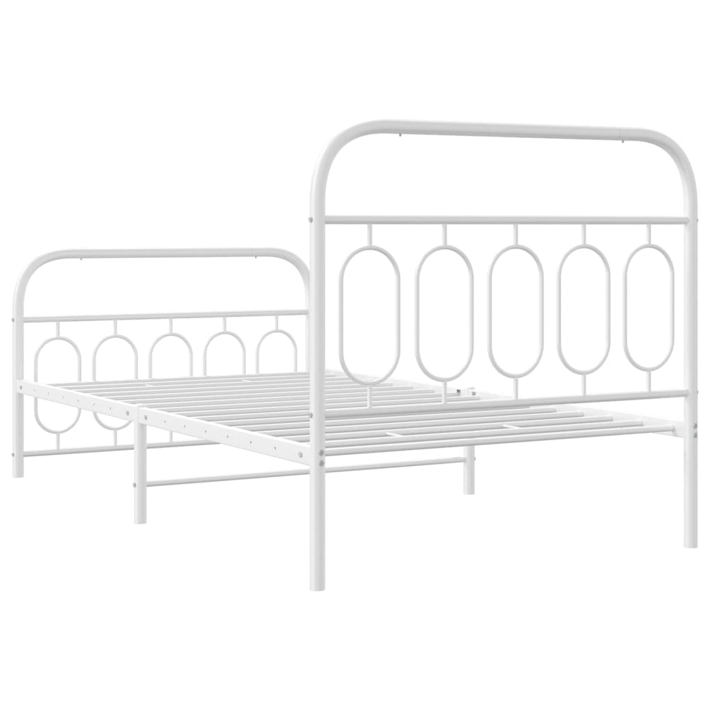vidaXL Metalowa rama łóżka z wezgłowiem i zanóżkiem, biała, 100x200 cm