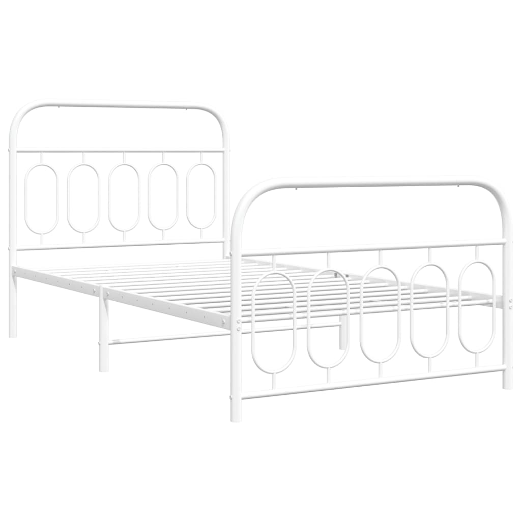 vidaXL Metalowa rama łóżka z wezgłowiem i zanóżkiem, biała, 107x203 cm