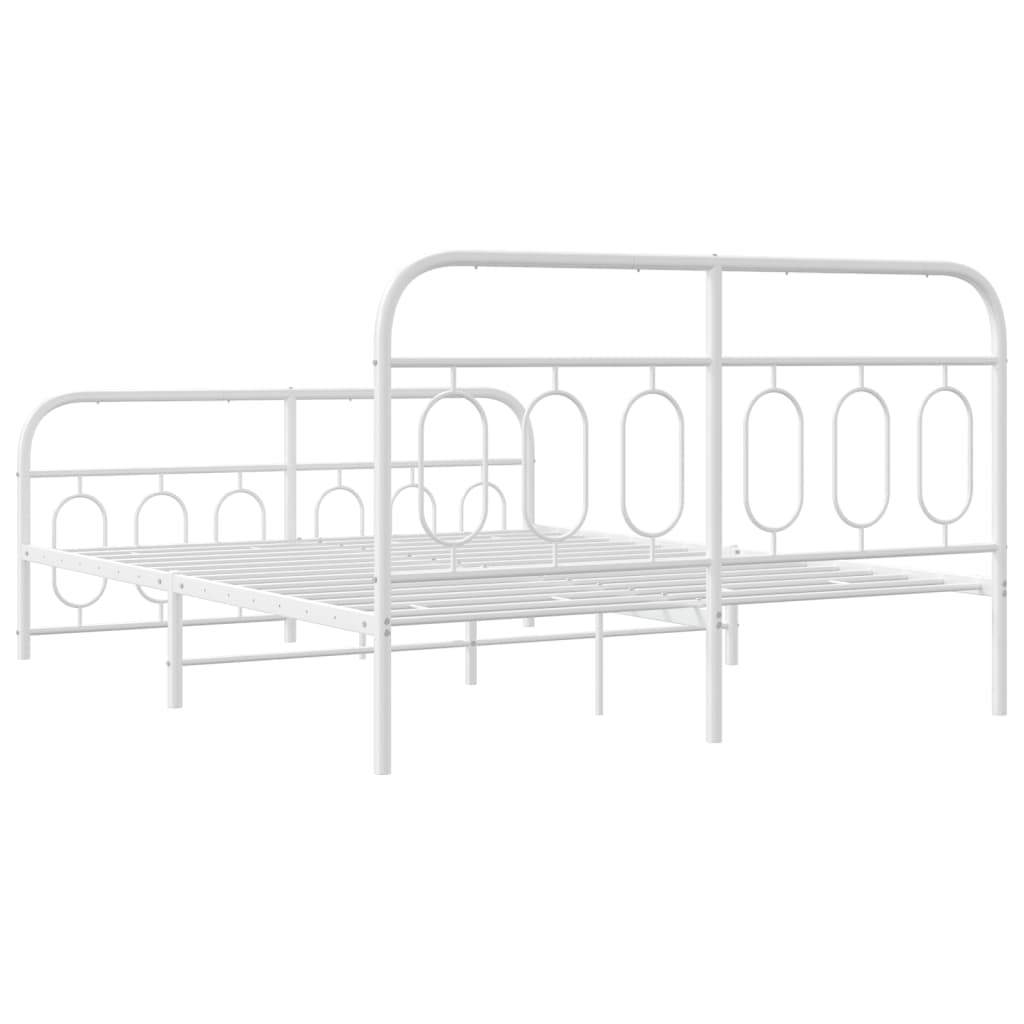 vidaXL Metalowa rama łóżka z wezgłowiem i zanóżkiem, biała, 140x190 cm
