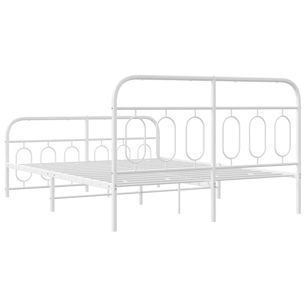 vidaXL Metalowa rama łóżka z wezgłowiem i zanóżkiem, biała, 140x200 cm