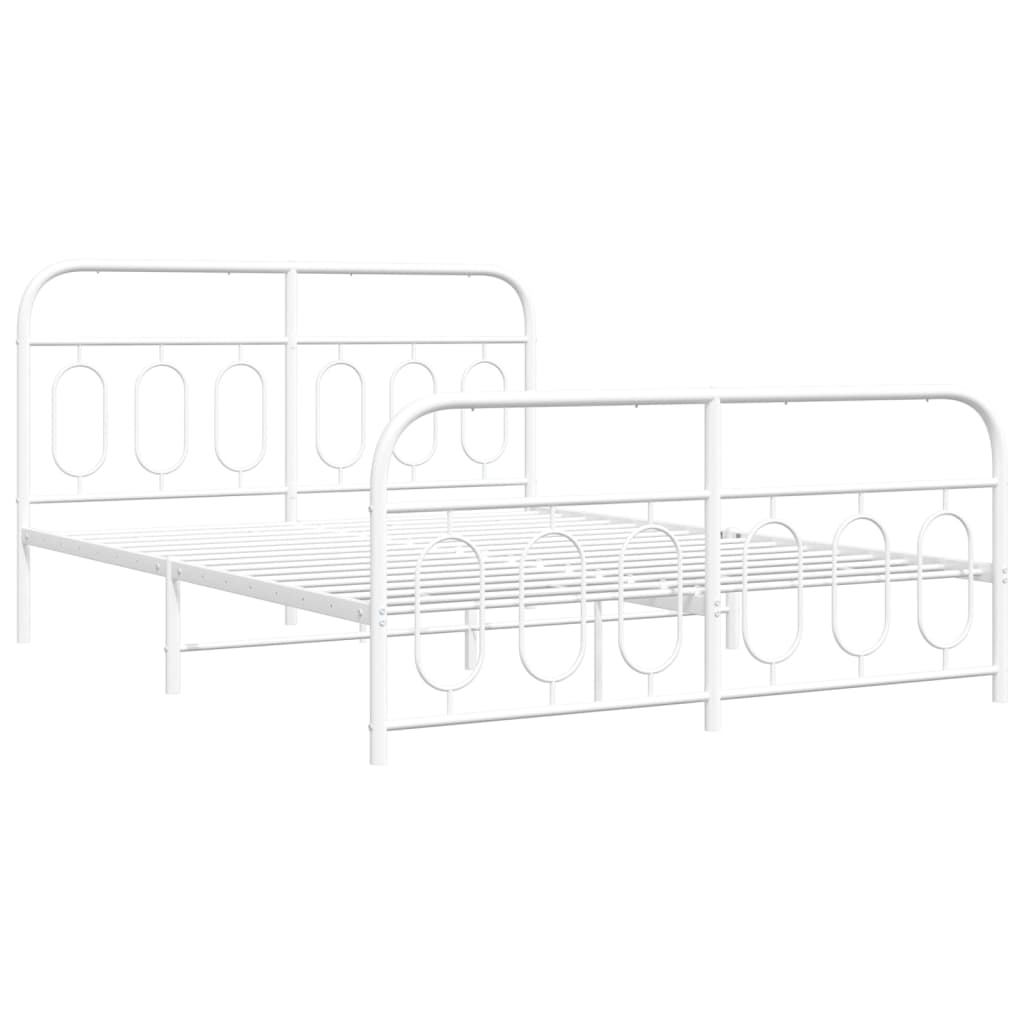 vidaXL Metalowa rama łóżka z wezgłowiem i zanóżkiem, biała, 150x200 cm