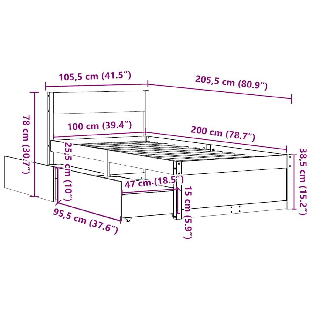vidaXL Rama łóżka bez materaca, woskowy brąz, 100x200 cm, lita sosna