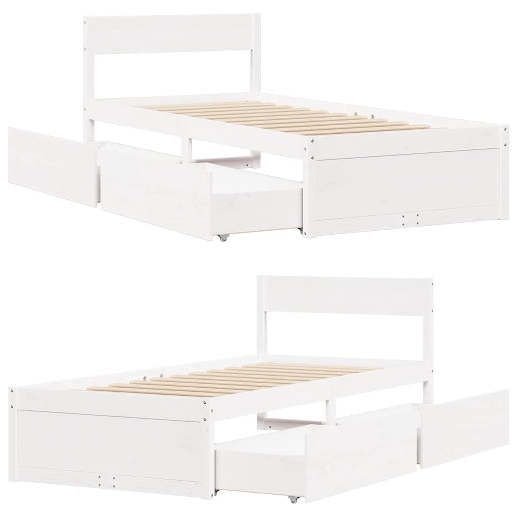 vidaXL Rama łóżka bez materaca, biała, 75x190 cm, lite drewno sosnowe