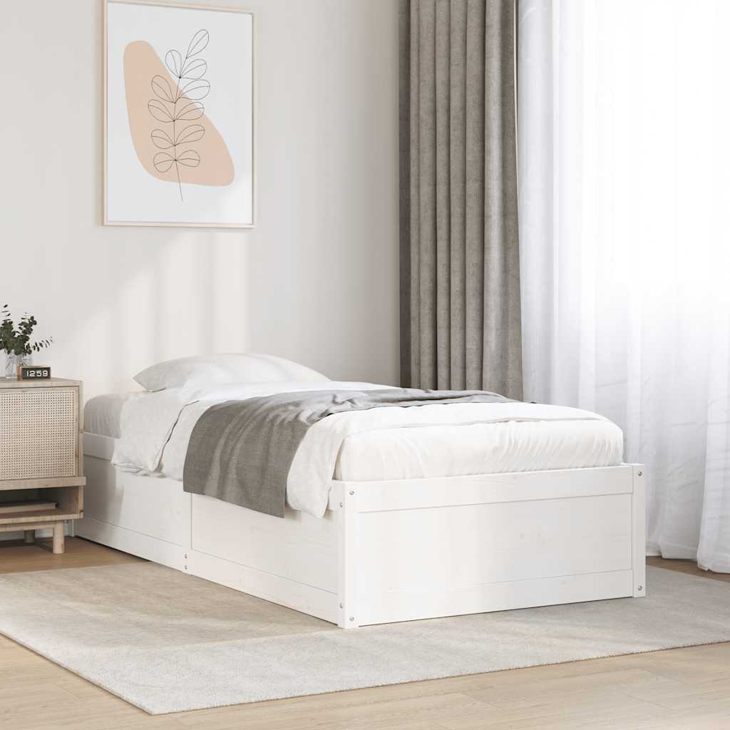 vidaXL Rama łóżka bez materaca, biała, 90x190 cm, lite drewno sosnowe