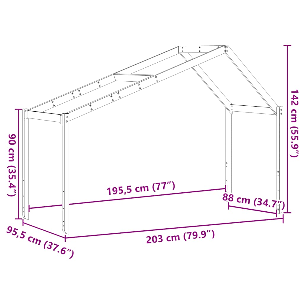 vidaXL Daszek do łóżka dziecięcego, 203x95,5x142 cm, drewno sosnowe