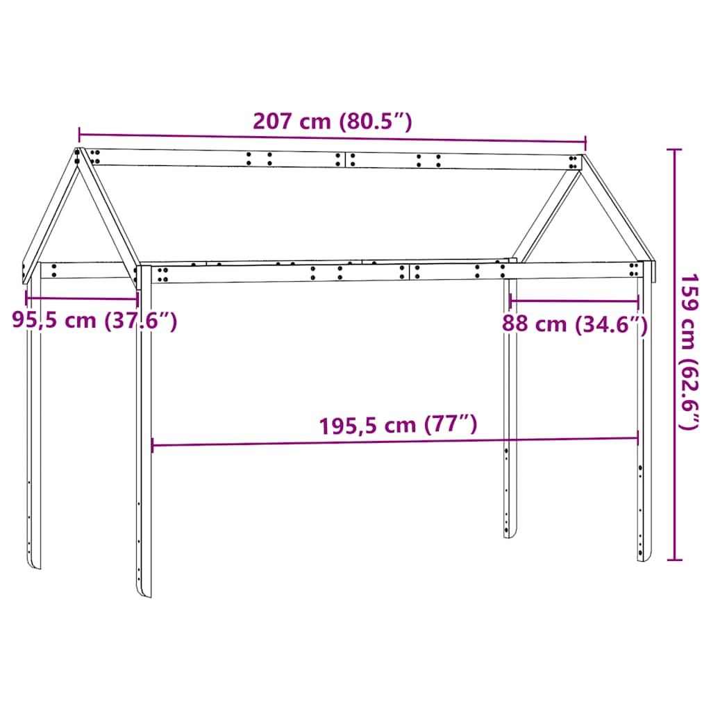 vidaXL Daszek do łóżka dziecięcego, 207x95,5x159 cm, drewno sosnowe