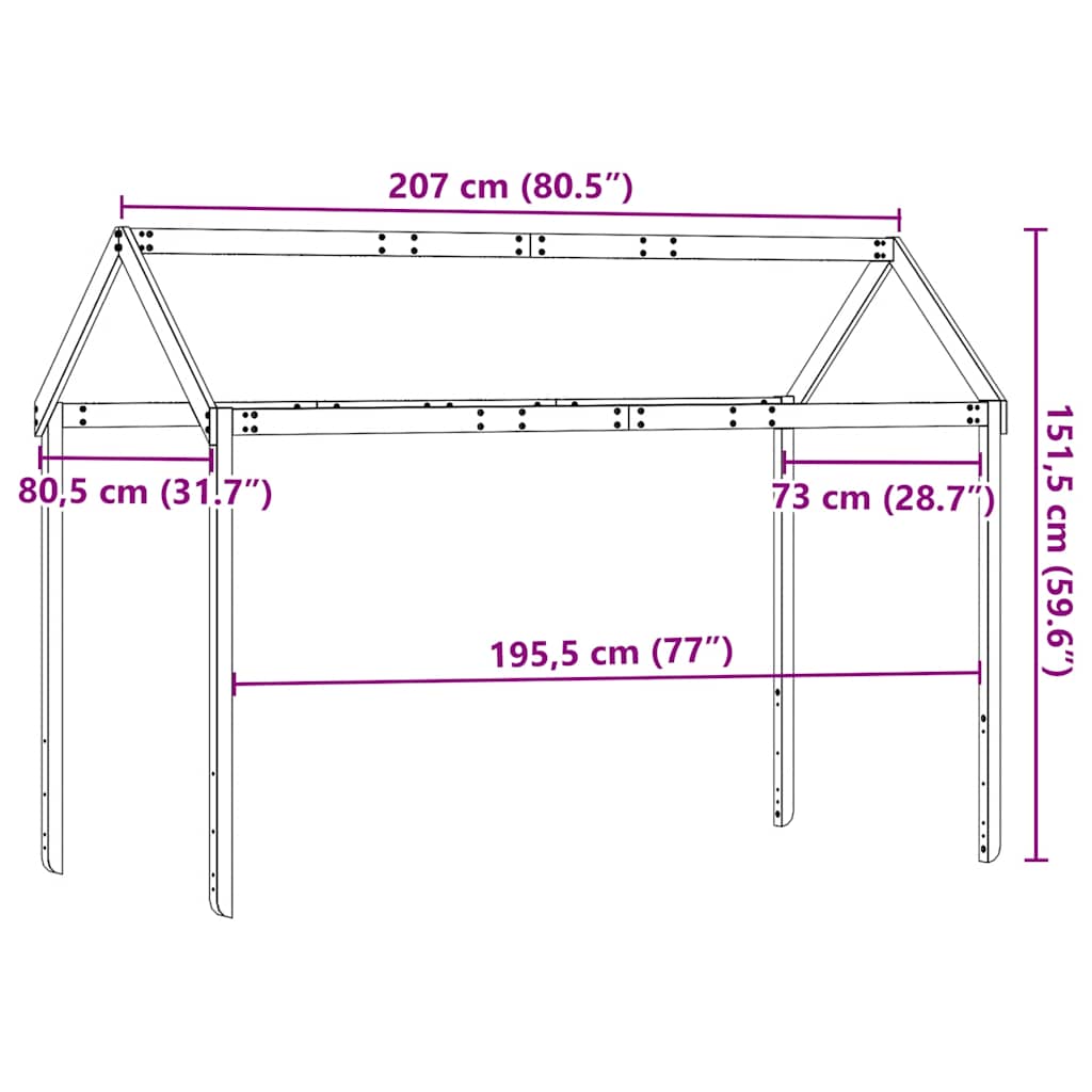 vidaXL Daszek do łóżka dziecięcego, 207x80,5x151,5 cm, drewno sosnowe