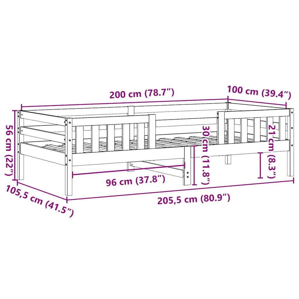 vidaXL Rama łóżka bez materaca, 100x200 cm, lite drewno sosnowe