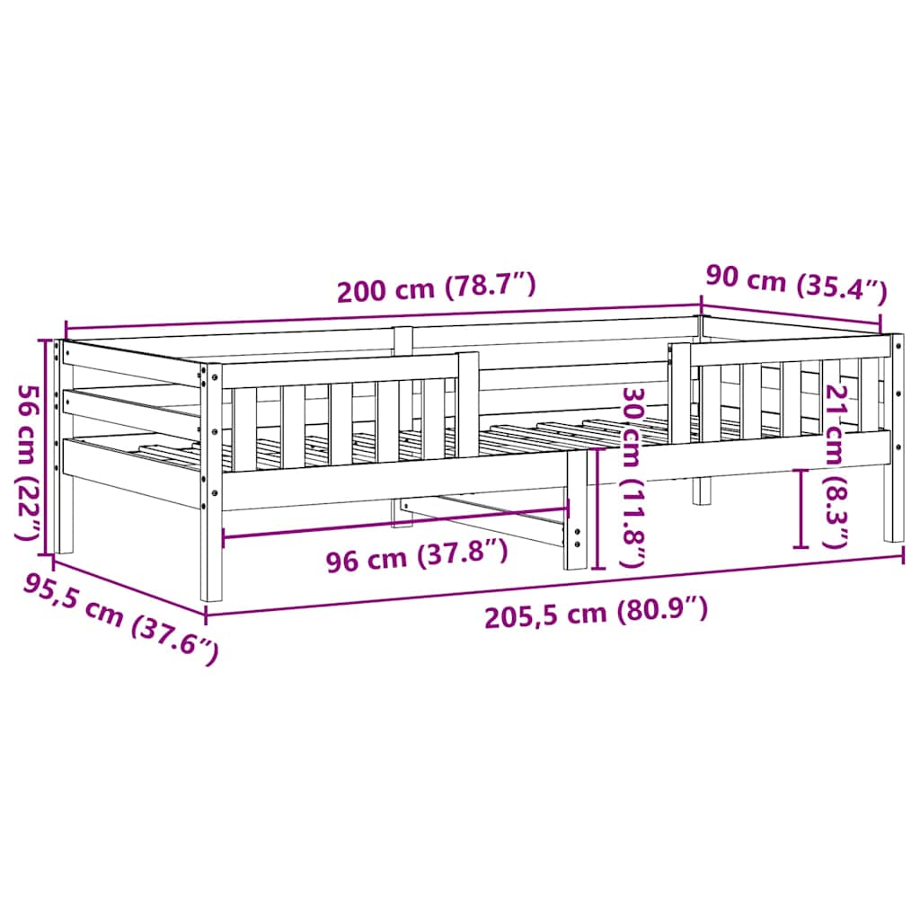 vidaXL Rama łóżka bez materaca, biała, 90x200 cm, lite drewno sosnowe