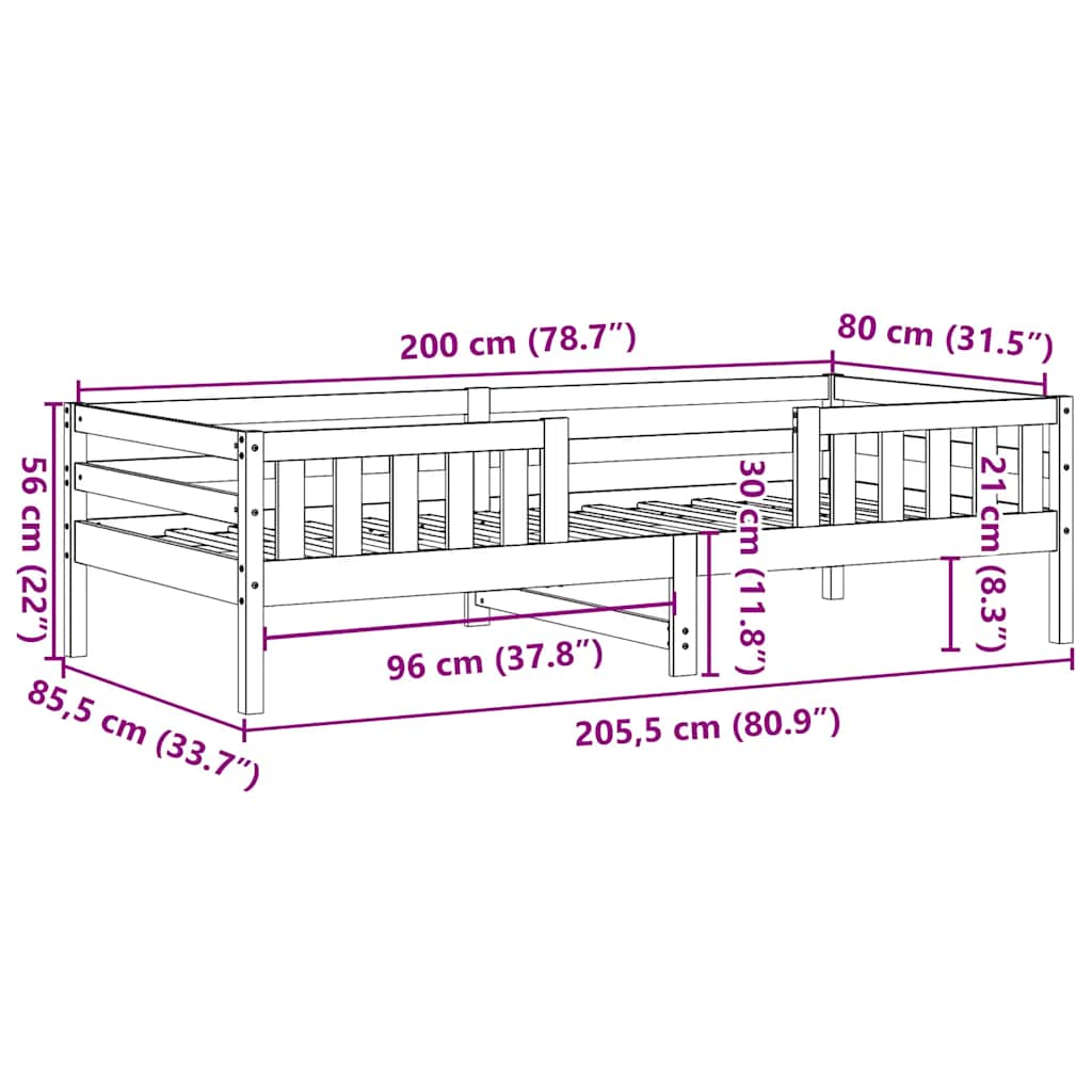 vidaXL Łóżko bez materaca, białe, 80x200 cm, lite drewno sosnowe