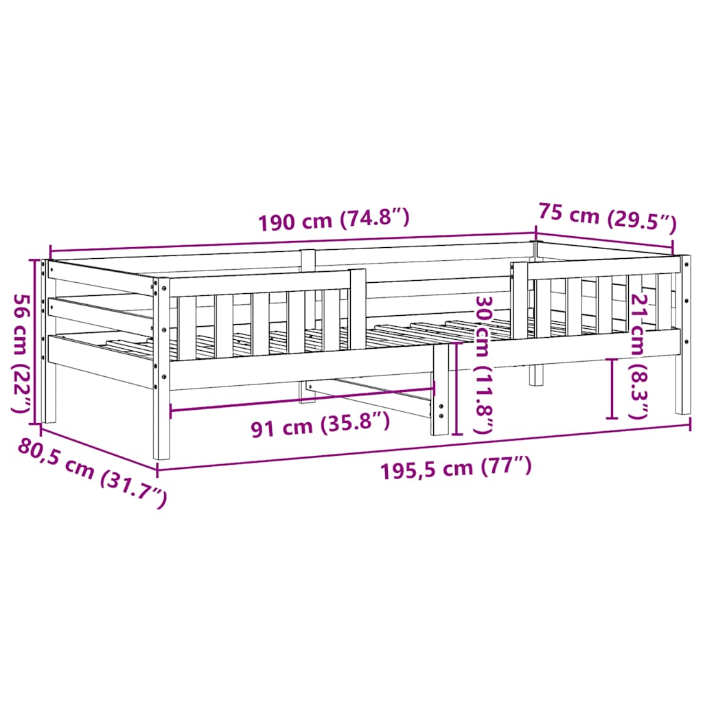 vidaXL Rama łóżka bez materaca, biała, 75x190 cm, lite drewno sosnowe