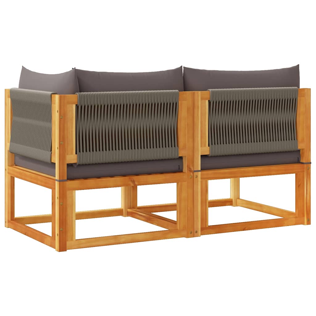 vidaXL Sofa ogrodowa z poduszkami, 2-osobowa, drewno akacjowe i lina