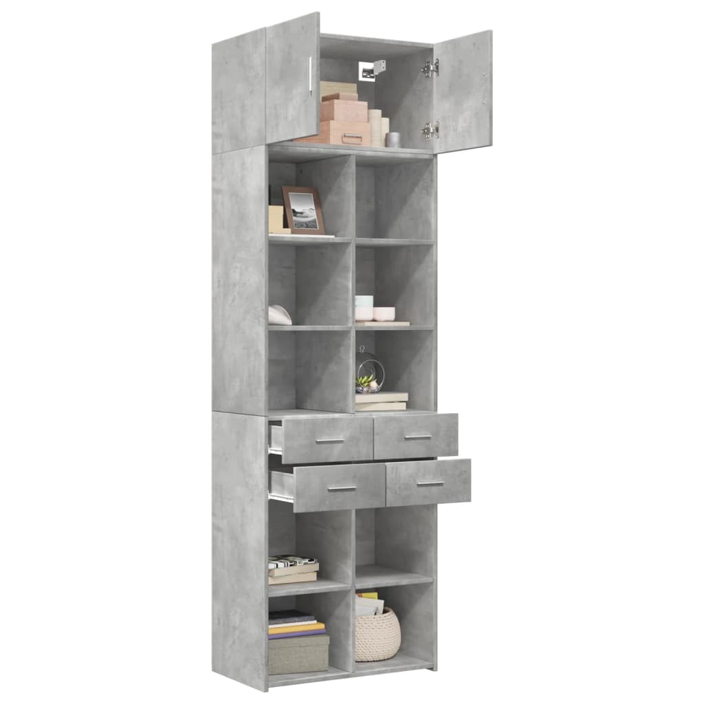 vidaXL Szafka, szarość betonu, 70x42,5x225 cm, materiał drewnopochodny