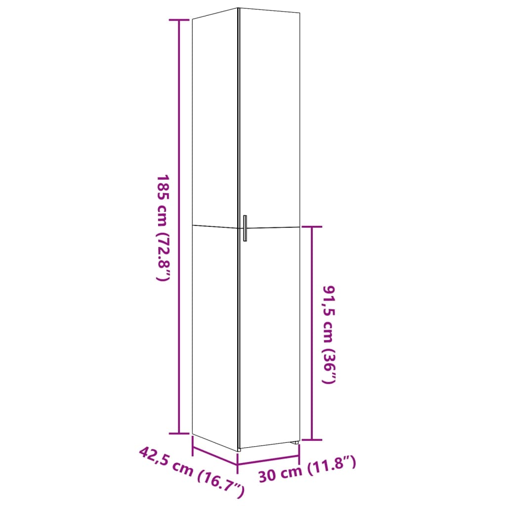 vidaXL Wysoka szafka, szary dąb sonoma, 30x42,5x185 cm