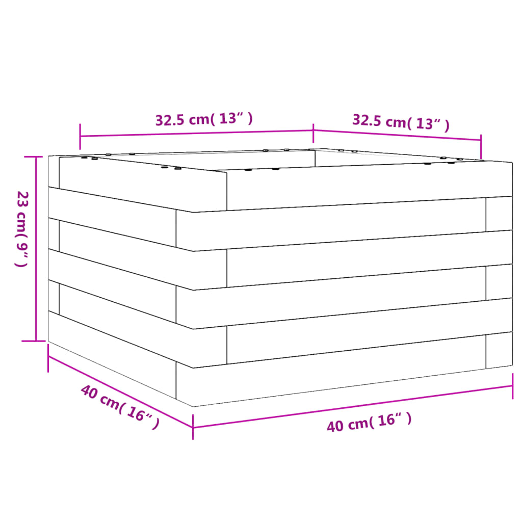 vidaXL Donica ogrodowa, 40x40x23 cm, lite drewno sosnowe