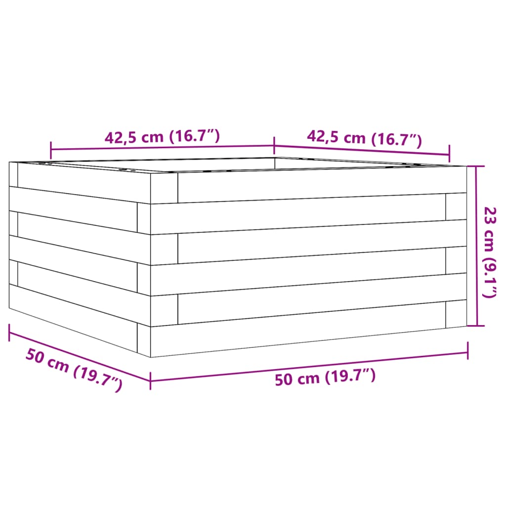 vidaXL Donica ogrodowa, 50x50x23 cm, lite drewno sosnowe