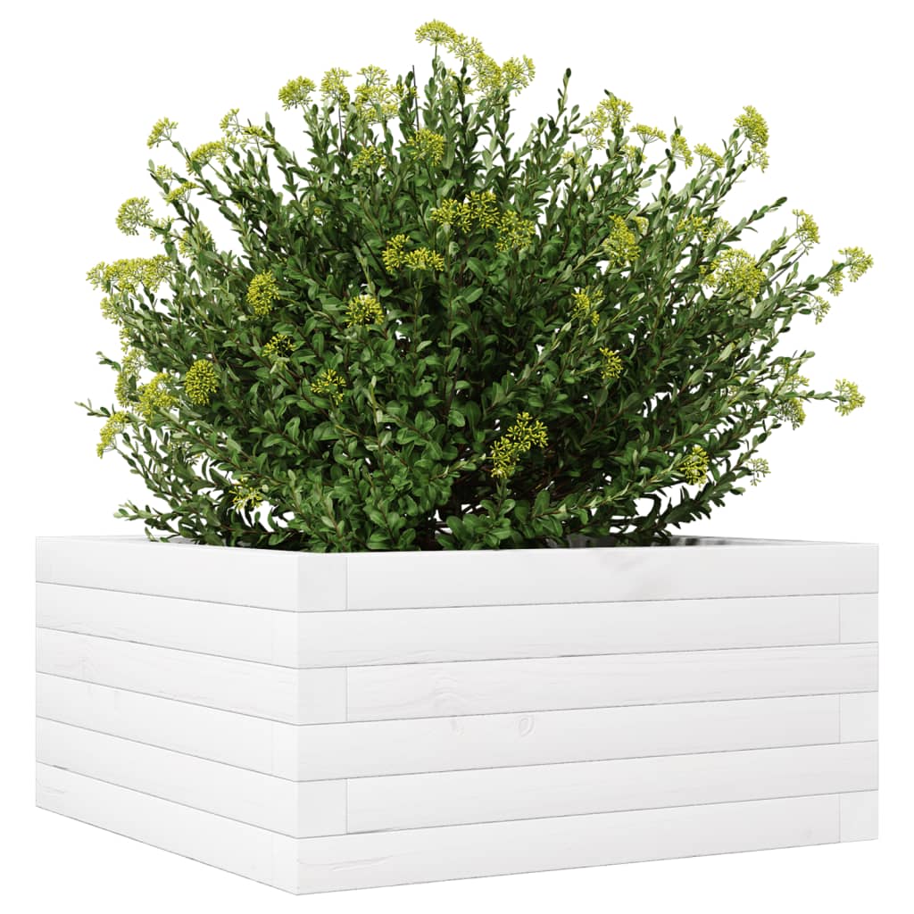 vidaXL Donica ogrodowa, biała, 50x50x23 cm, lite drewno sosnowe