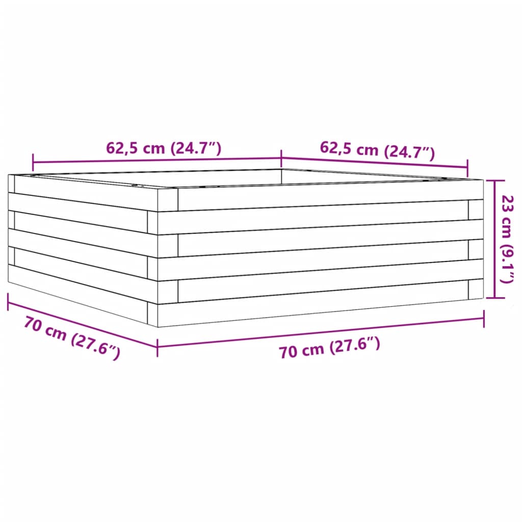 vidaXL Donica ogrodowa, 70x70x23 cm, lite drewno sosnowe