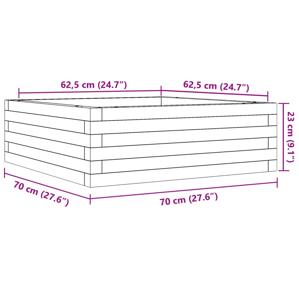 vidaXL Donica ogrodowa, 70x70x23 cm, lite drewno daglezjowe