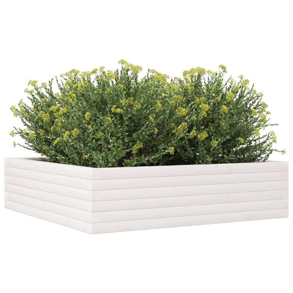 vidaXL Donica ogrodowa, biała, 90x90x23 cm, lite drewno sosnowe