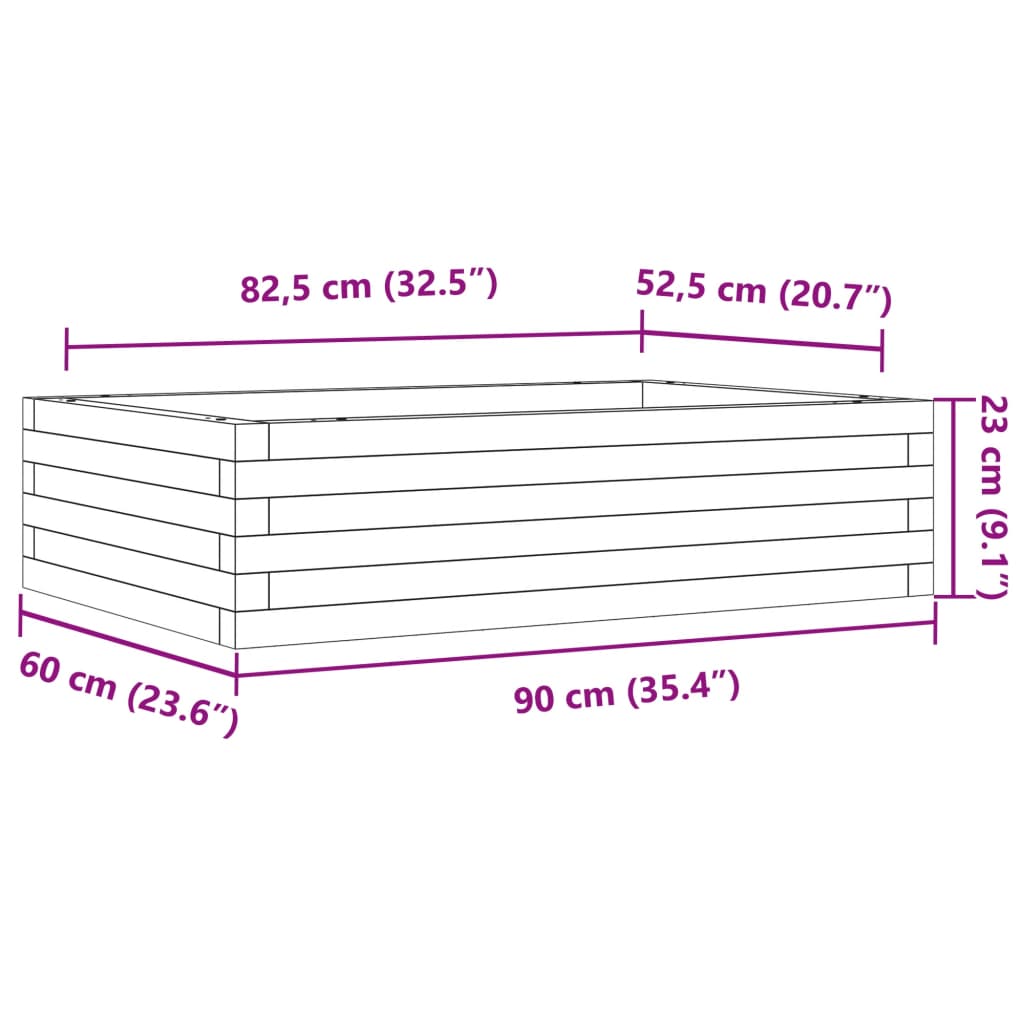 vidaXL Donica ogrodowa, 90x60x23 cm, lite drewno sosnowe