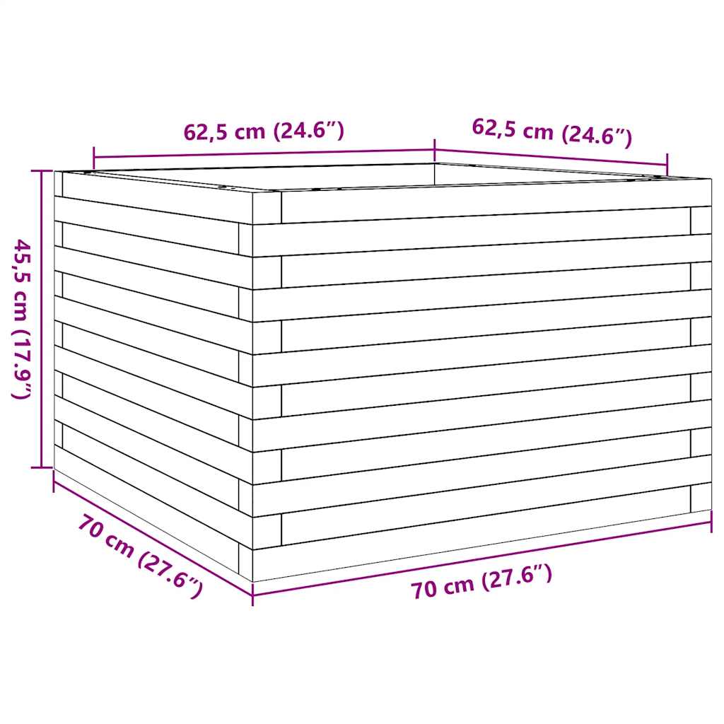 vidaXL Donica ogrodowa, 70x70x45,5 cm, lite drewno daglezjowe