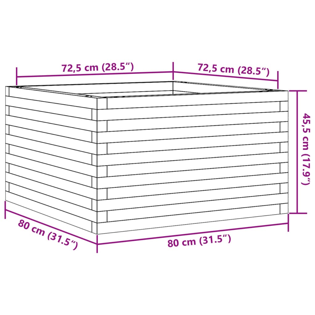vidaXL Donica ogrodowa, 80x80x45,5 cm, lite drewno daglezjowe