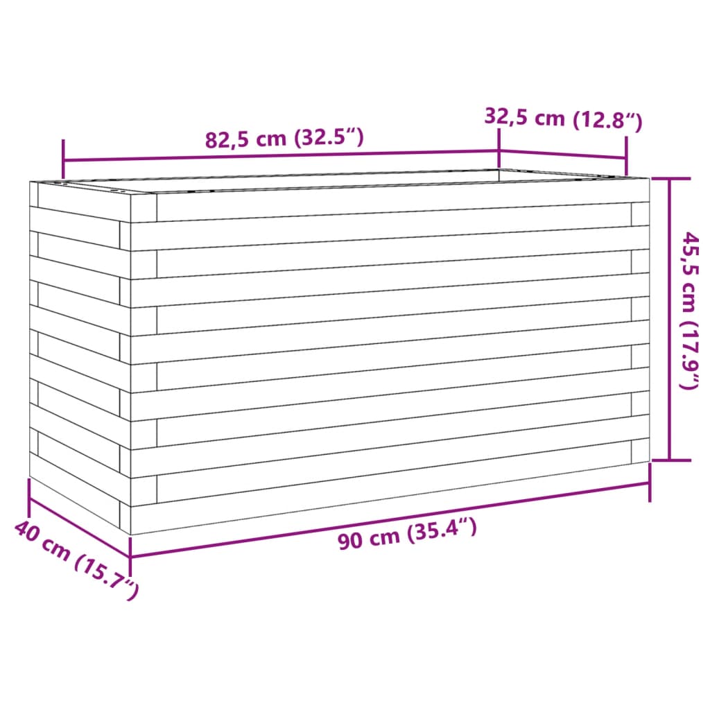 vidaXL Donica ogrodowa, 90x40x45,5 cm, lite drewno sosnowe