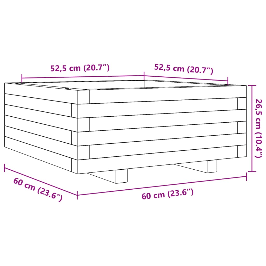 vidaXL Donica ogrodowa, 60x60x26,5 cm, lite drewno sosnowe