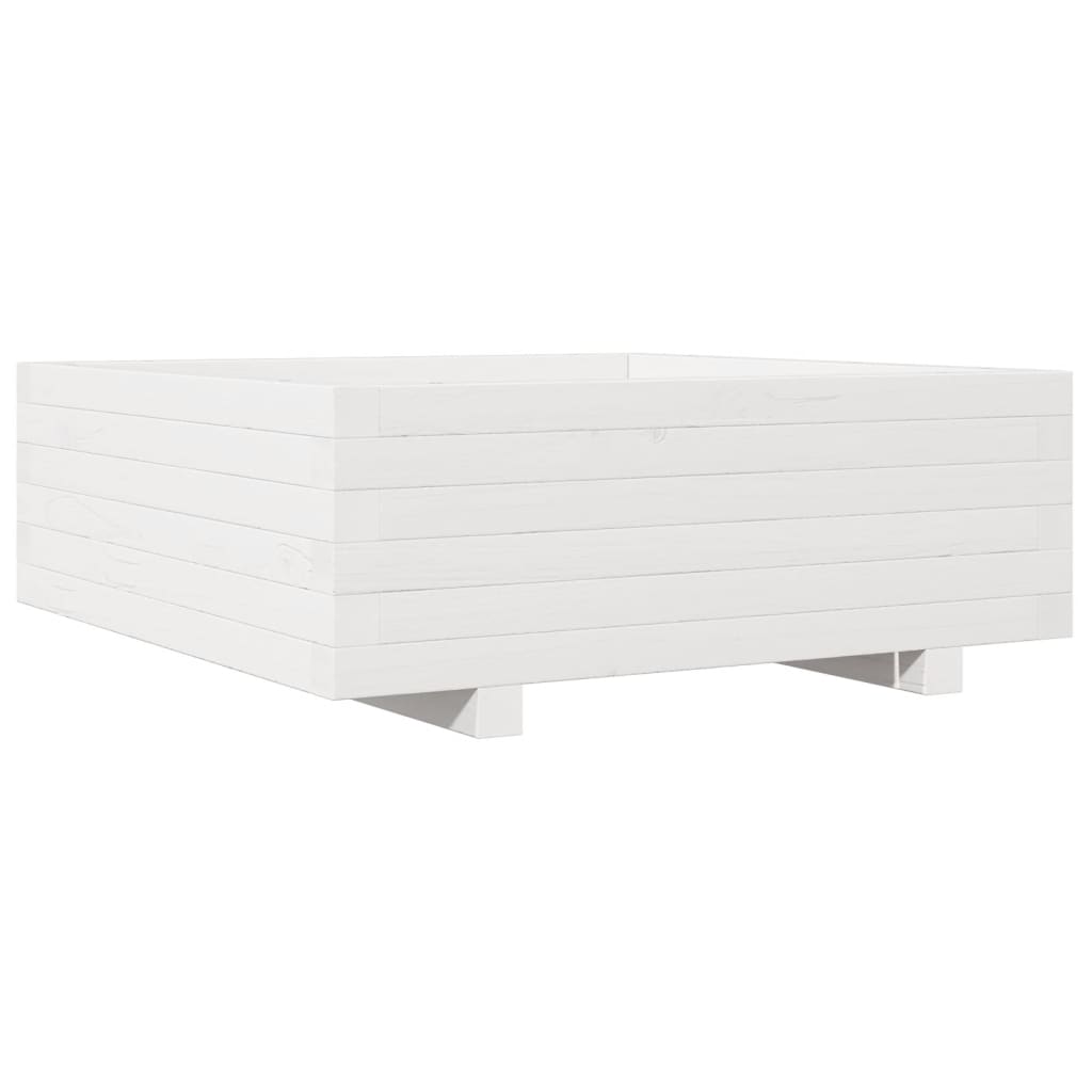 vidaXL Donica ogrodowa, biała, 70x70x26,5 cm, lite drewno sosnowe