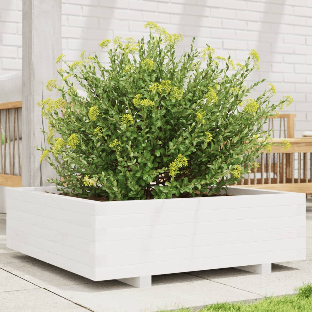 vidaXL Donica ogrodowa, biała, 80x80x26,5 cm, lite drewno sosnowe