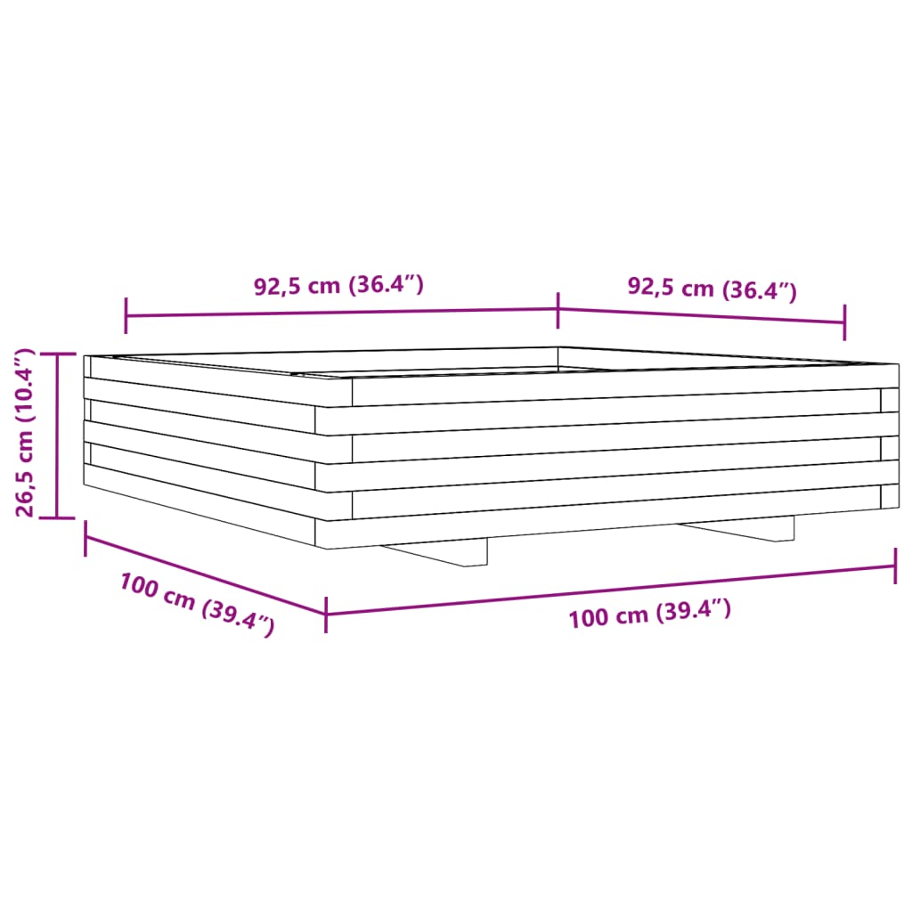 vidaXL Donica ogrodowa, 100x100x26,5 cm, lite drewno sosnowe