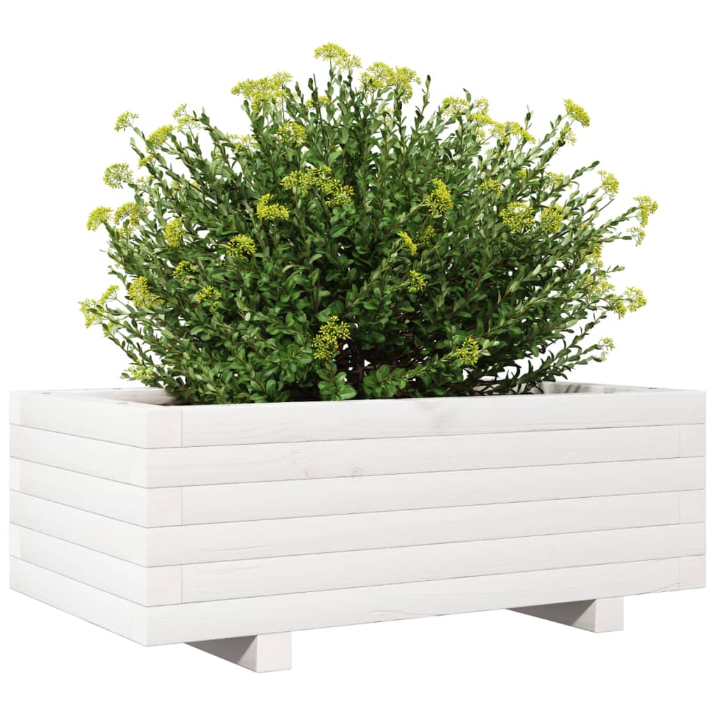 vidaXL Donica ogrodowa, biała, 70x40x26,5 cm, lite drewno sosnowe