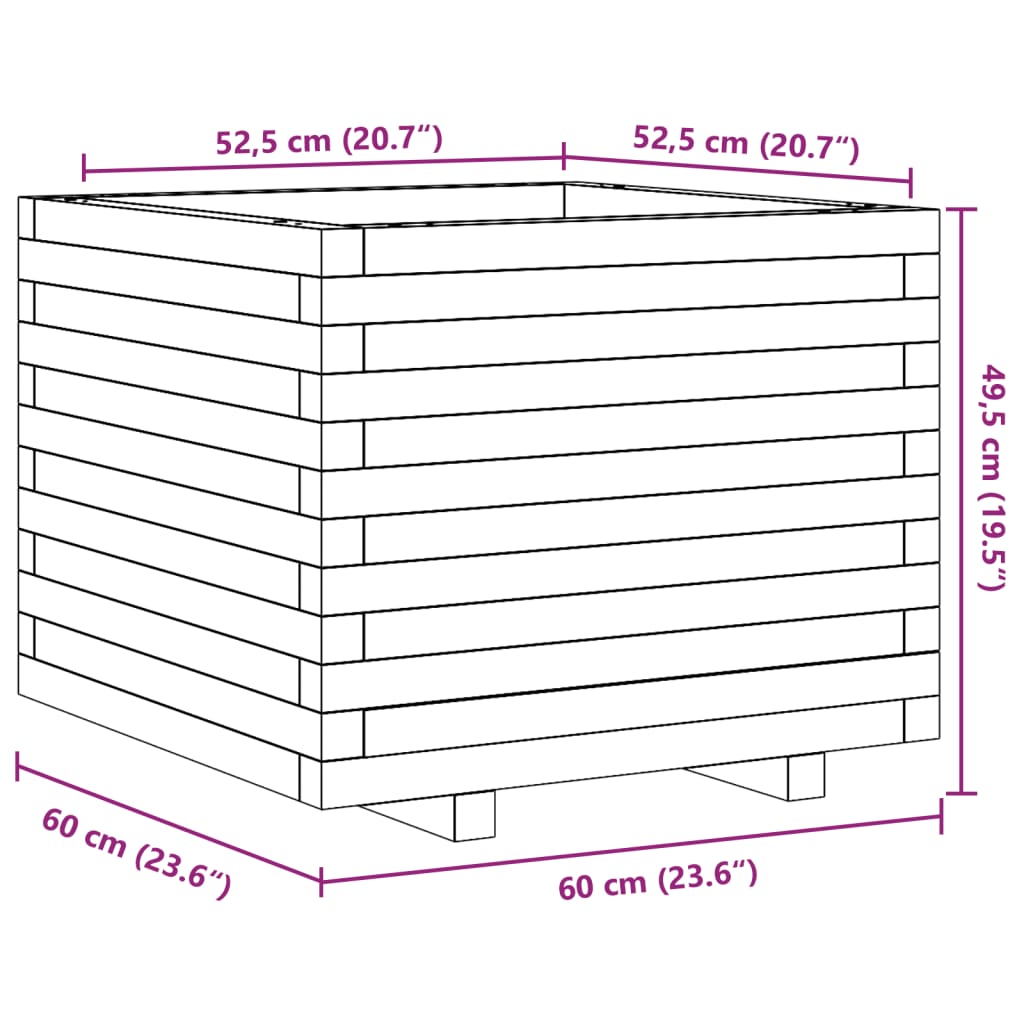 vidaXL Donica ogrodowa, 60x60x49,5 cm, lite drewno sosnowe