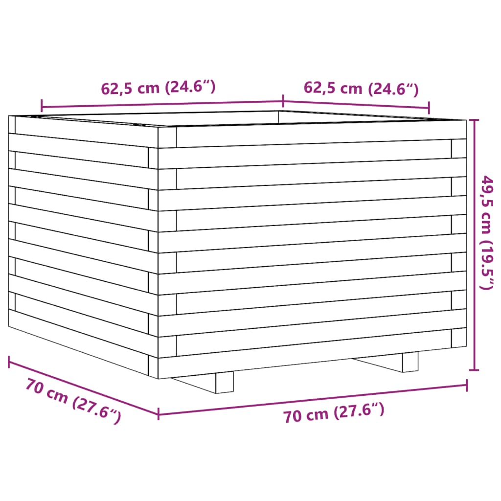 vidaXL Donica ogrodowa, 70x70x49,5 cm, lite drewno daglezjowe