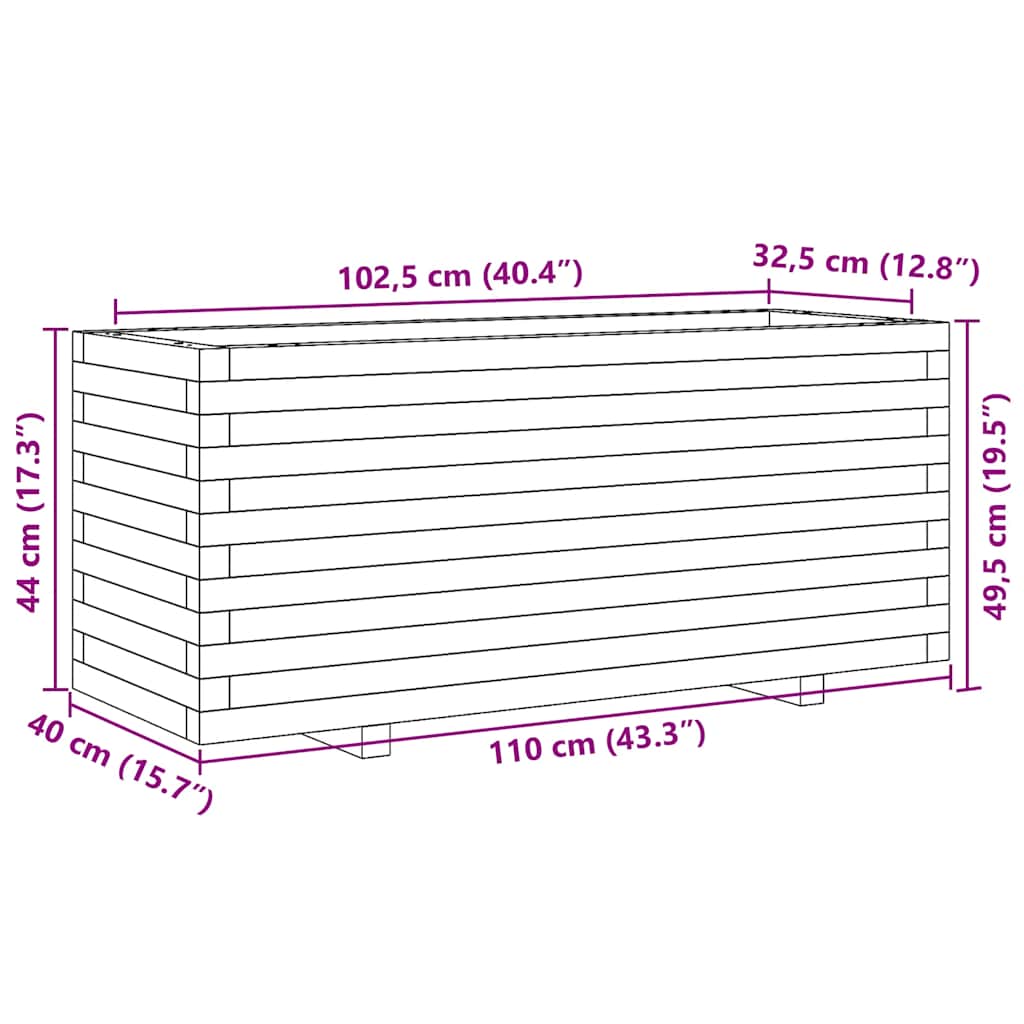 vidaXL Donica ogrodowa, biała, 110x40x49,5 cm, lite drewno sosnowe