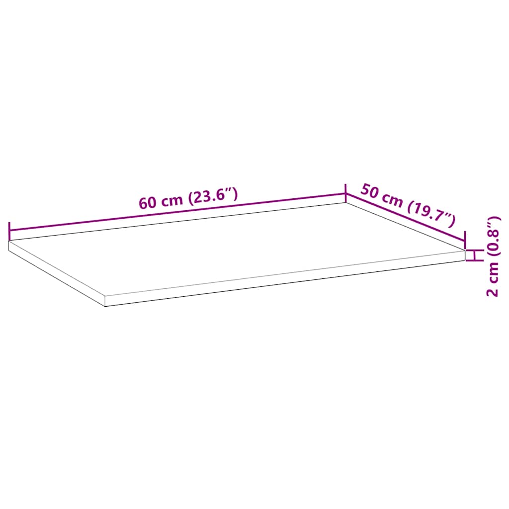 vidaXL Blat do stolika, prostokątny, 60x50x2 cm, lite drewno akacjowe